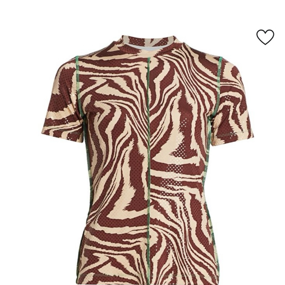 Ganni Brown and Cream Zebra Print Short Sleeve Top
